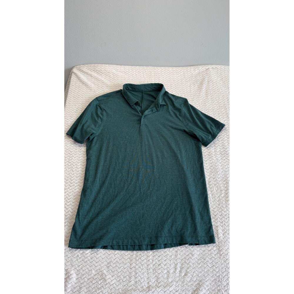 Lululemon Mens Short Sleeve Heathered Green Evolution Polo Shirt Size L 4303